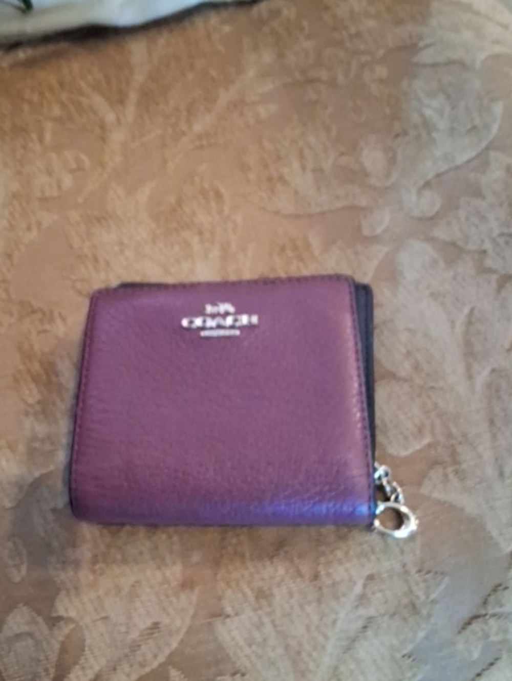 Coach Plum Leather Zip-Around Wallet with Silver Hardware